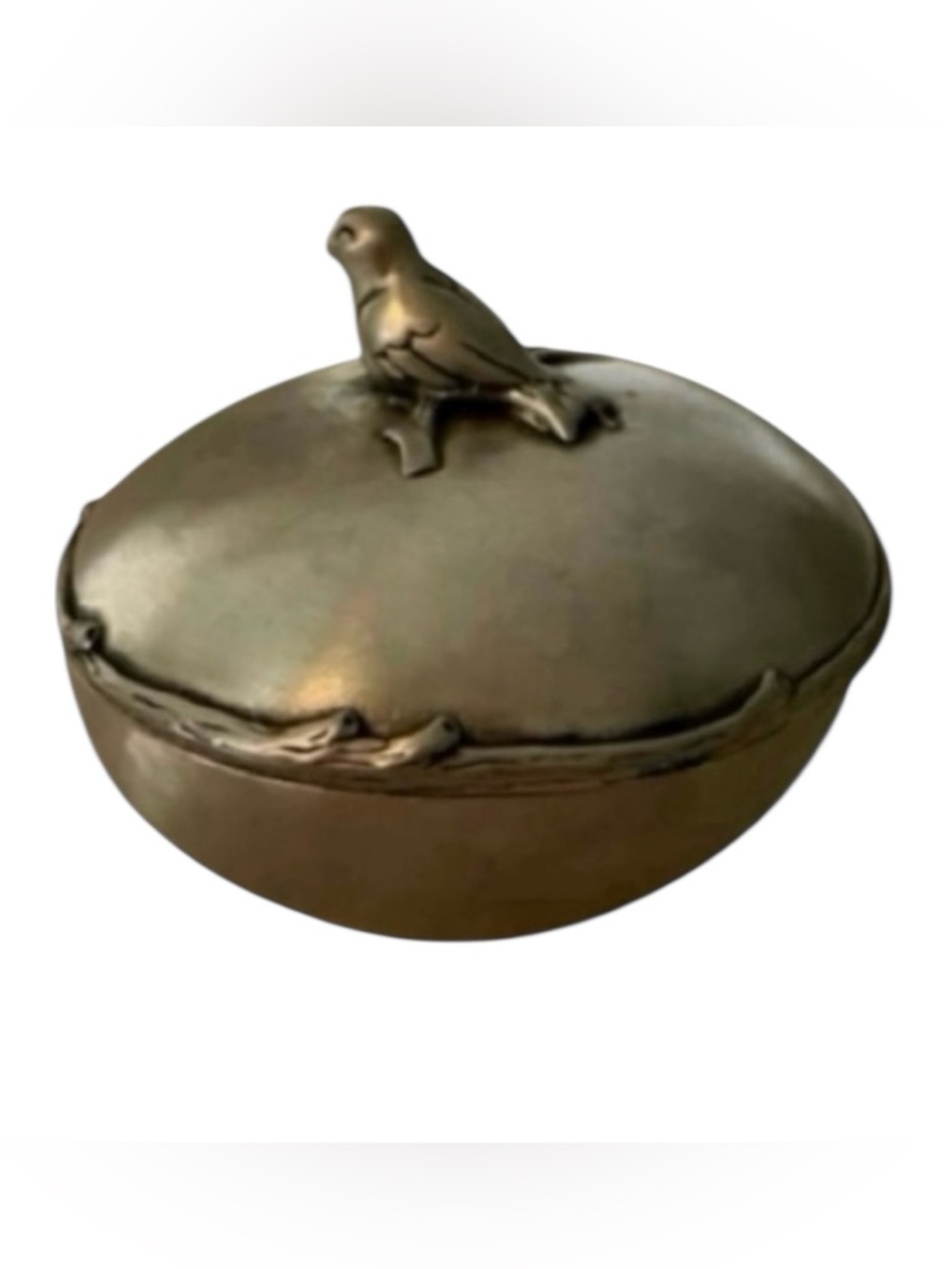 Basic Spirit handmade small pewter trinket box with a bird on the top